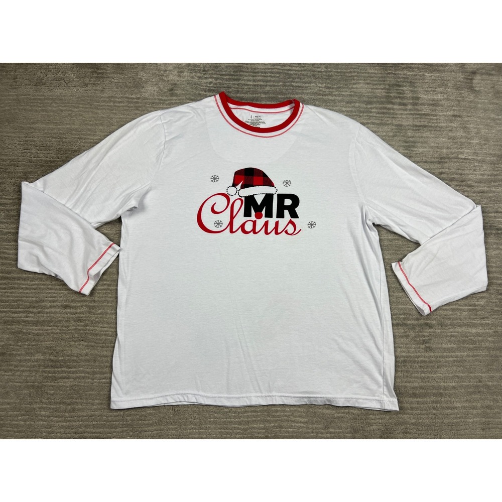 Pajamarama Pajama Top Mens L White Mr Claus Holiday Long Sleeve Graphic Tee